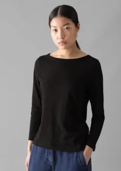 Jersey|Tops & Tees-TOAST Lia Garment Dyed Boat Neck Tee CarbonBlack