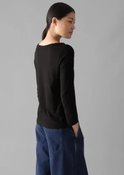 Jersey|Tops & Tees-TOAST Lia Garment Dyed Boat Neck Tee CarbonBlack