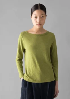 Jersey|Tops & Tees-TOAST Lia Garment Dyed Boat Neck Tee WoodbineGreen