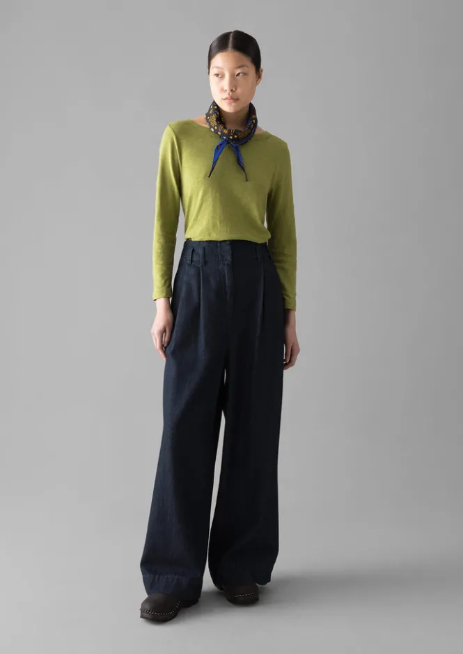 Jersey|Tops & Tees-TOAST Lia Garment Dyed Boat Neck Tee WoodbineGreen