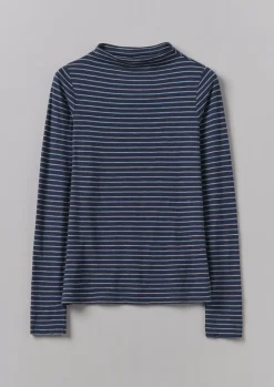 Jersey|Tops & Tees-TOAST Light Stripe Cotton Slub Tee NileBlue