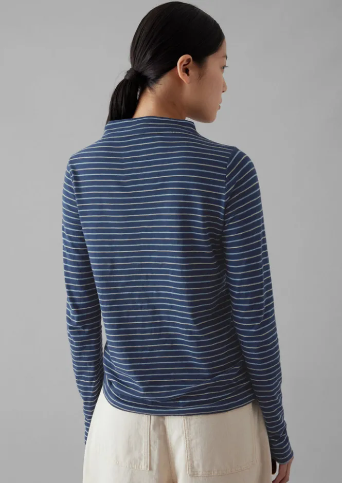 Jersey|Tops & Tees-TOAST Light Stripe Cotton Slub Tee NileBlue