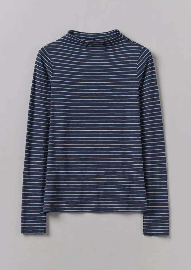 Jersey|Tops & Tees-TOAST Light Stripe Cotton Slub Tee NileBlue