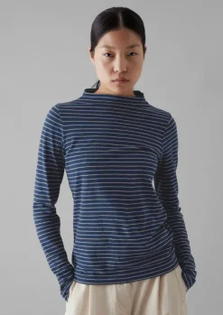 Jersey|Tops & Tees-TOAST Light Stripe Cotton Slub Tee NileBlue