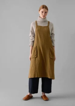 Aprons & Tea Towels-TOAST Linen Crossback Pinafore Apron TawnyBrown