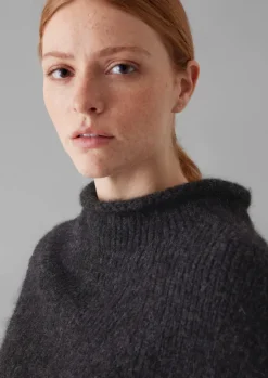 Hats, Scarves & Gloves|Knitwear-TOAST Lofty Alpaca Blend Knitted Poncho Charcoal