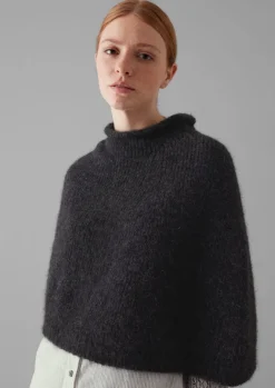 Hats, Scarves & Gloves|Knitwear-TOAST Lofty Alpaca Blend Knitted Poncho Charcoal