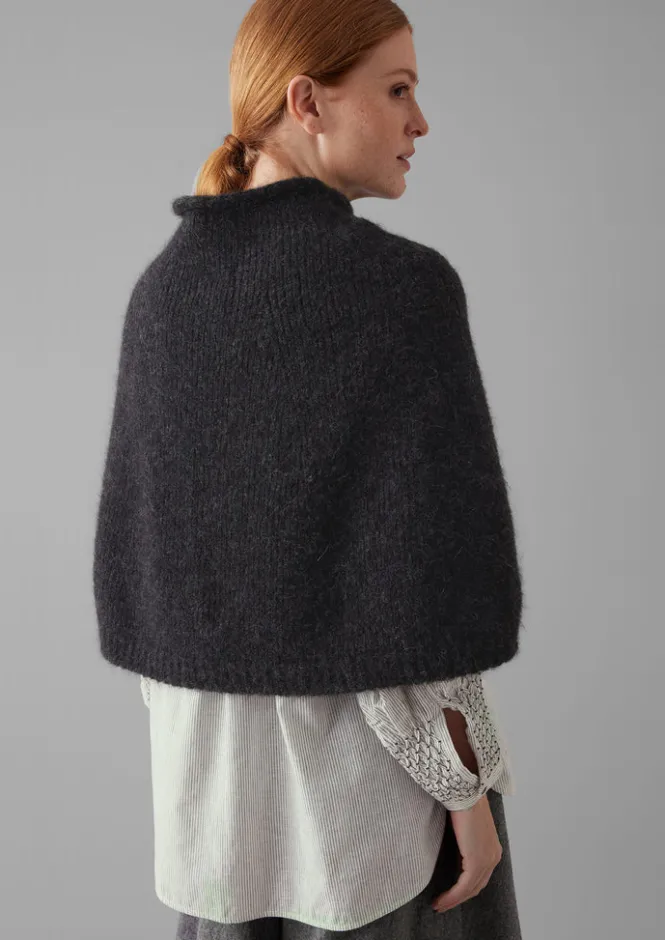 Hats, Scarves & Gloves|Knitwear-TOAST Lofty Alpaca Blend Knitted Poncho Charcoal