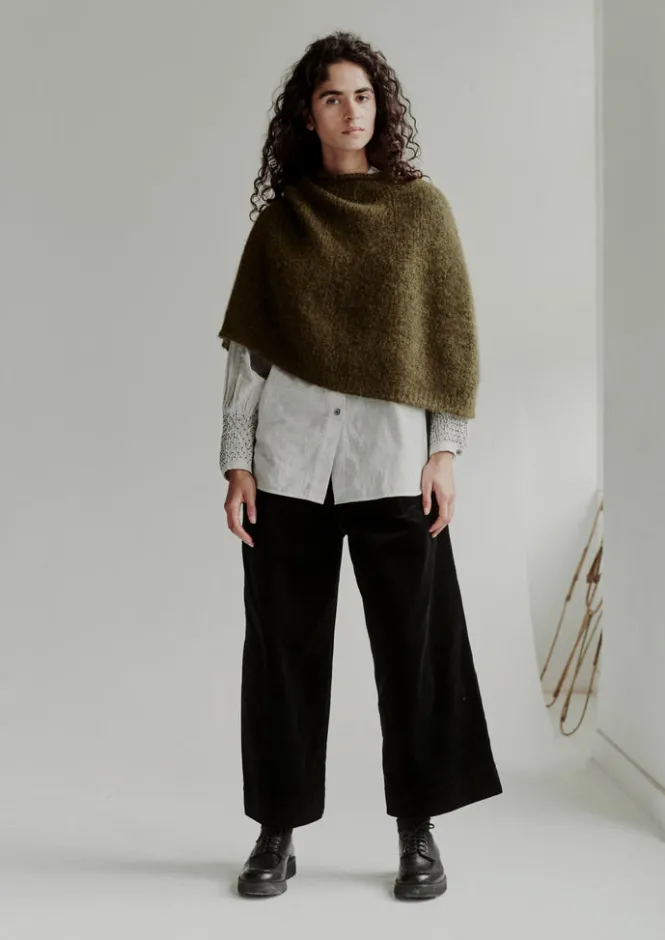 Hats, Scarves & Gloves|Knitwear-TOAST Lofty Alpaca Blend Knitted Poncho Olive