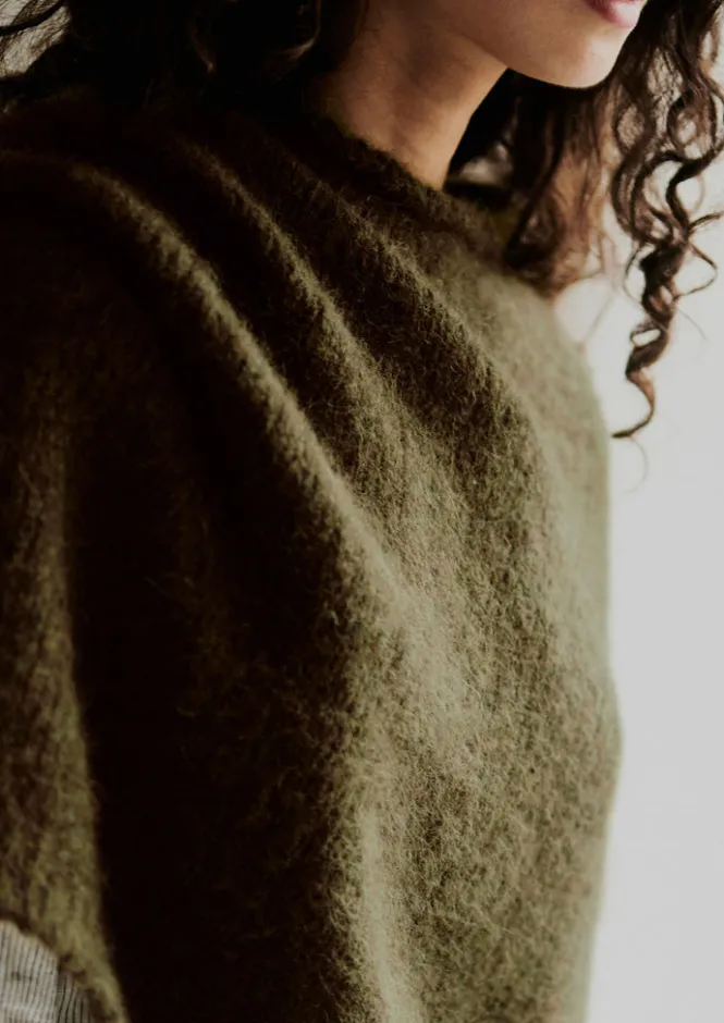 Hats, Scarves & Gloves|Knitwear-TOAST Lofty Alpaca Blend Knitted Poncho Olive