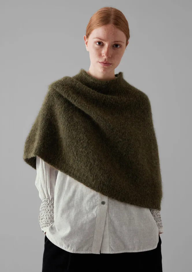 Hats, Scarves & Gloves|Knitwear-TOAST Lofty Alpaca Blend Knitted Poncho Olive