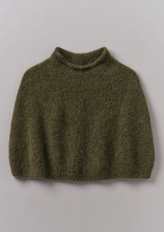 Hats, Scarves & Gloves|Knitwear-TOAST Lofty Alpaca Blend Knitted Poncho Olive