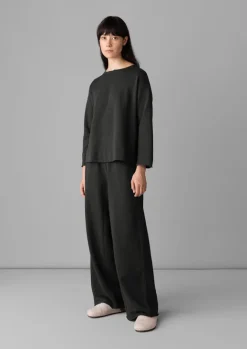 Jersey|Loungewear-TOAST Loopback Jersey Wide Leg Trousers Charcoal