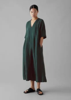 Linen|Dresses-TOAST Lyocell Linen Herringbone Panel Dress Scarab