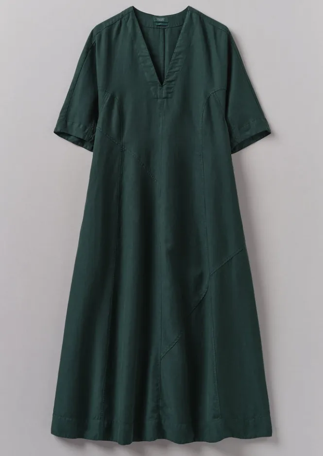 Linen|Dresses-TOAST Lyocell Linen Herringbone Panel Dress Scarab