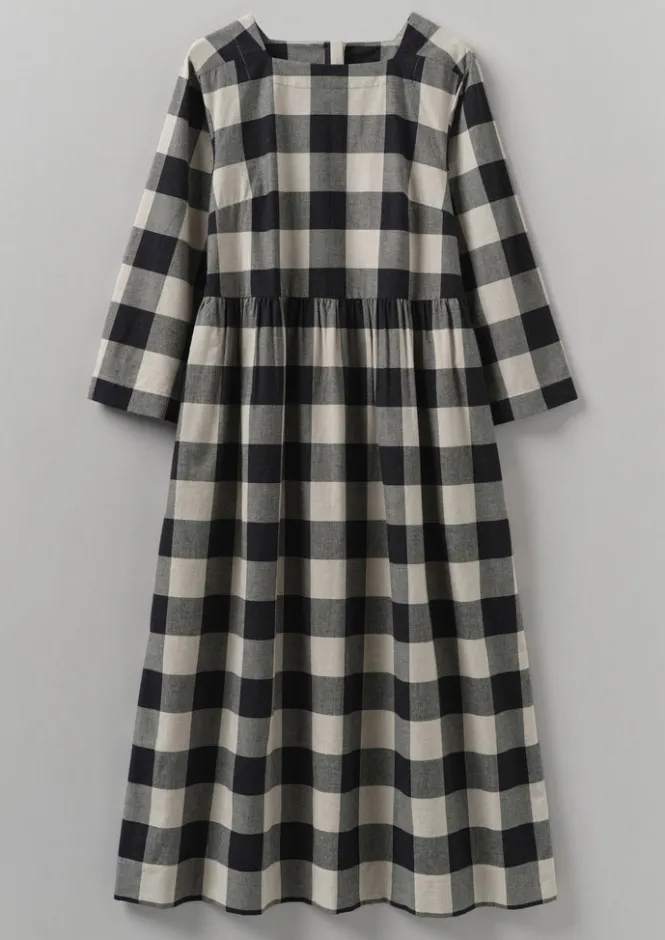 Cashmere|Loungewear-TOAST Macro Gingham Cotton Cashmere Dress Onyx/Ecru