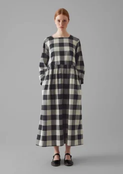 Cashmere|Loungewear-TOAST Macro Gingham Cotton Cashmere Dress Onyx/Ecru