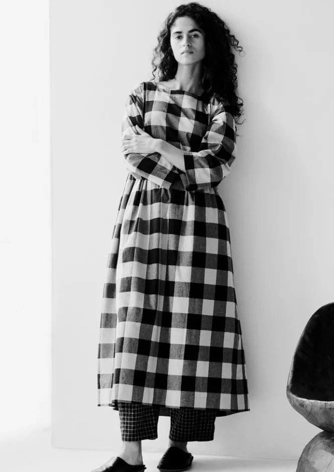 Cashmere|Loungewear-TOAST Macro Gingham Cotton Cashmere Dress Onyx/Ecru
