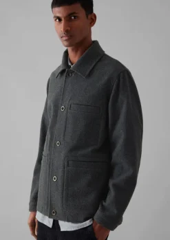 Workwear|Coats & Jackets-TOAST Melton Wool Blend Chore Jacket Charcoal