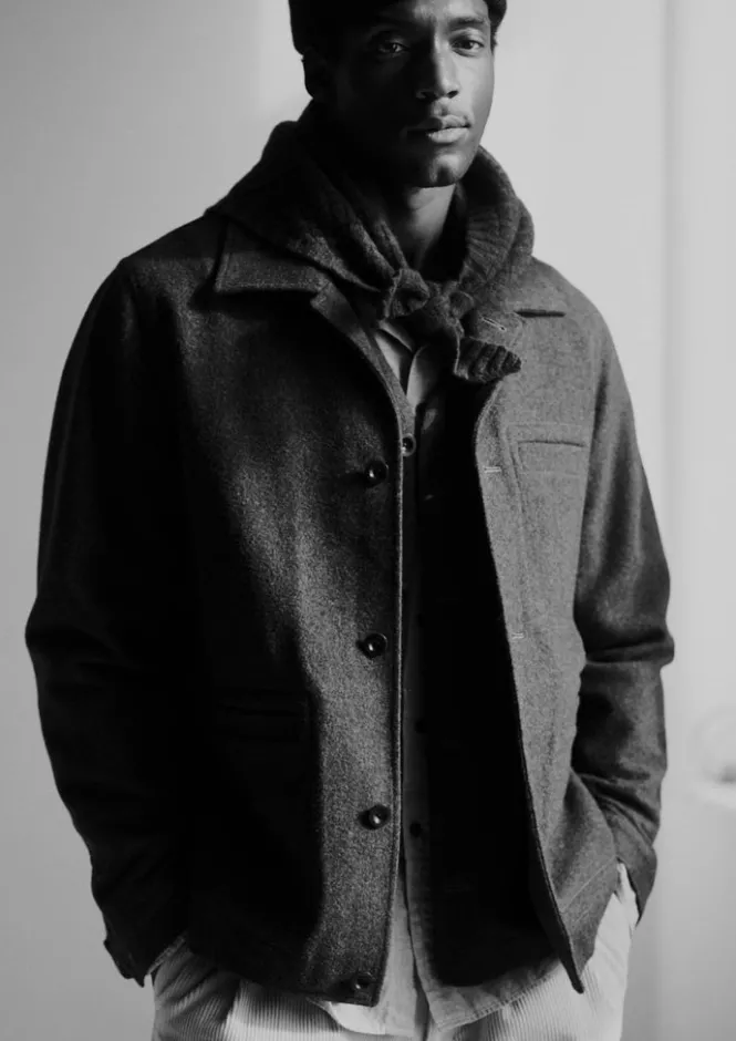 Workwear|Coats & Jackets-TOAST Melton Wool Blend Chore Jacket Charcoal