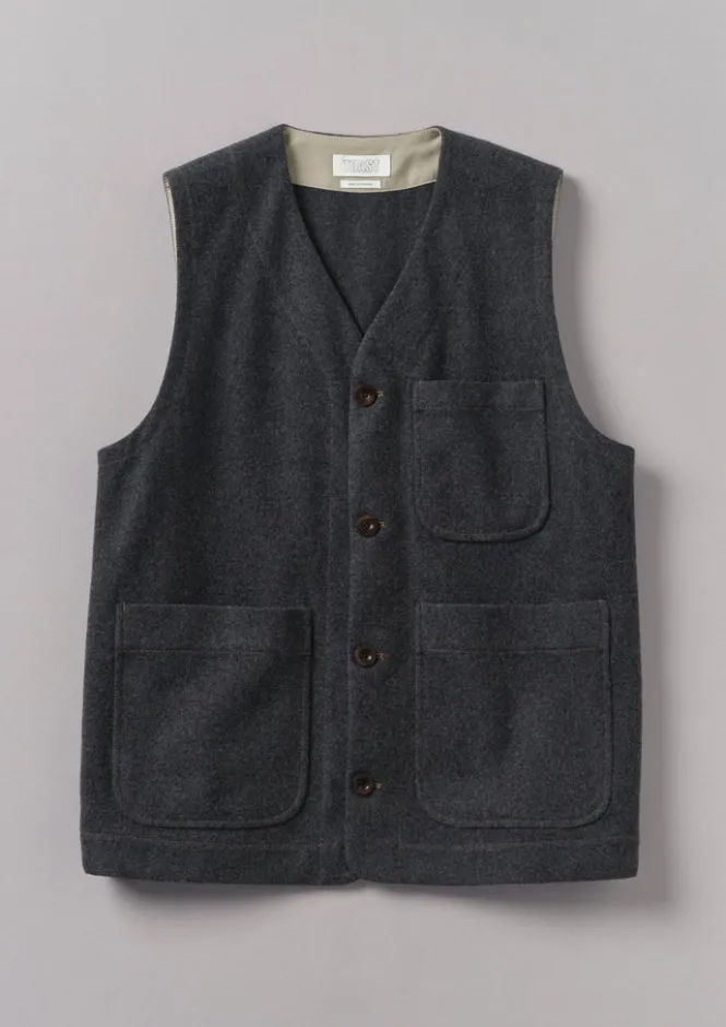 Coats & Jackets|Knitwear-TOAST Melton Wool Blend Gilet Charcoal