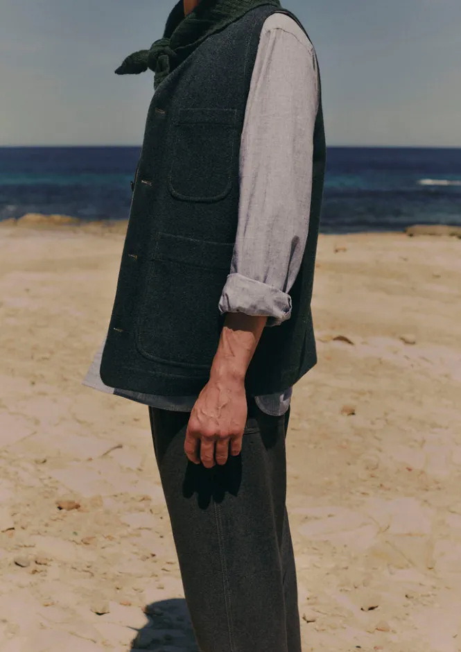 Coats & Jackets|Knitwear-TOAST Melton Wool Blend Gilet Charcoal