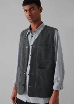 Coats & Jackets|Knitwear-TOAST Melton Wool Blend Gilet Charcoal