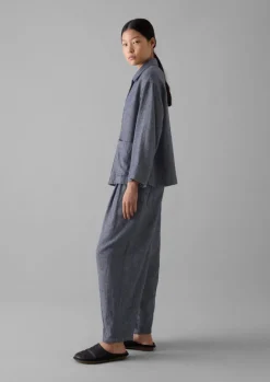 Linen|Loungewear-TOAST Minako Cotton Linen Twill Trousers IndigoBlue