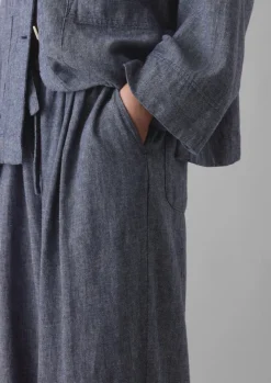 Linen|Loungewear-TOAST Minako Cotton Linen Twill Trousers IndigoBlue