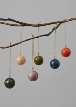 Christmas Decorations-TOAST Mini Hand Marbled Bauble Set Multi