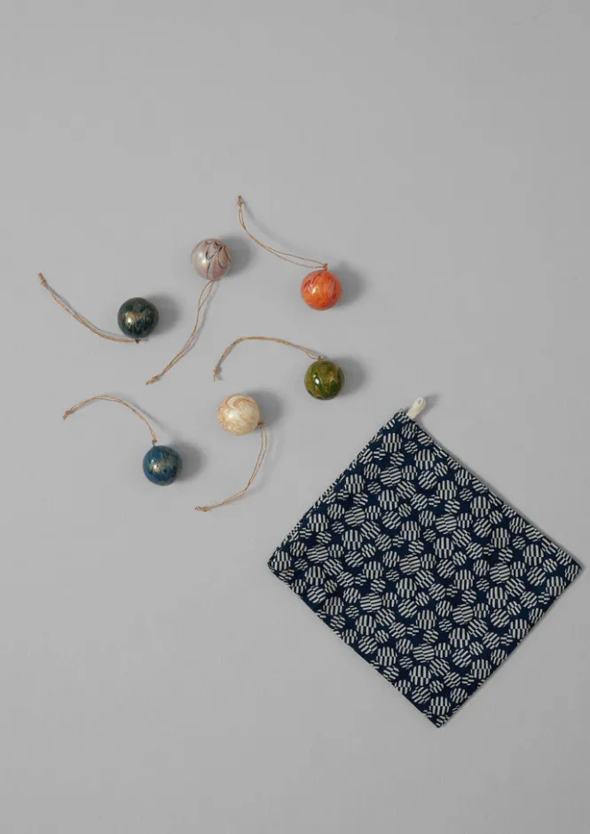 Christmas Decorations-TOAST Mini Hand Marbled Bauble Set Multi