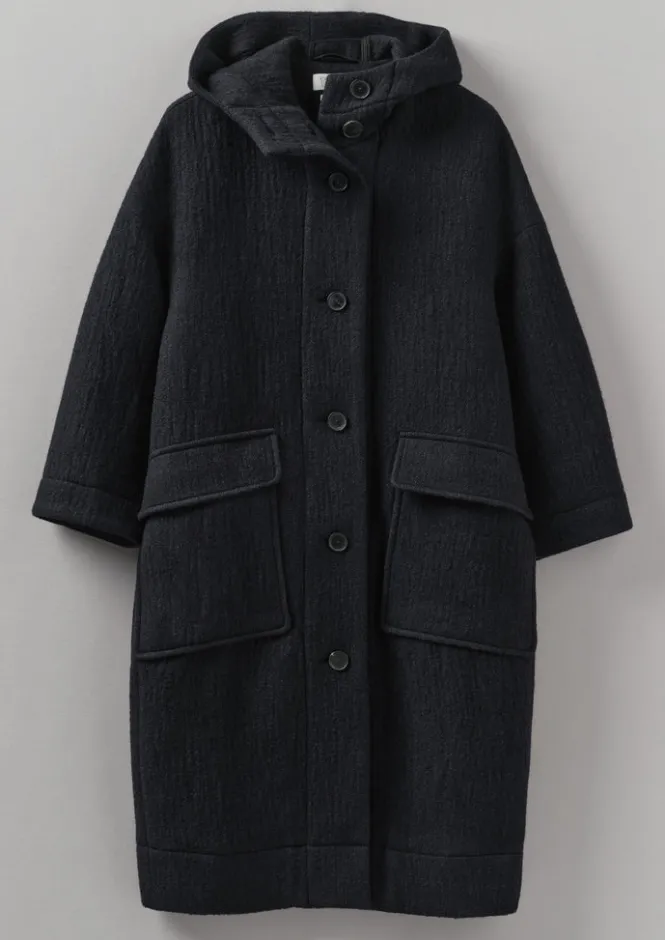 Coats & Jackets-TOAST Navy Wool Hooded Coat DarkNavy