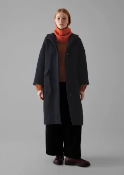 Coats & Jackets-TOAST Navy Wool Hooded Coat DarkNavy