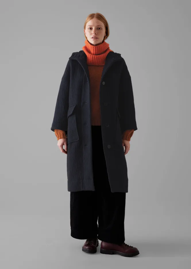 Coats & Jackets-TOAST Navy Wool Hooded Coat DarkNavy