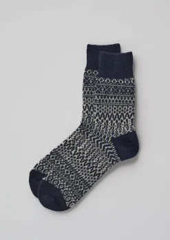 Socks-TOAST Nishiguchi Kutsushita Wool Jacquard Oslo Socks Navy