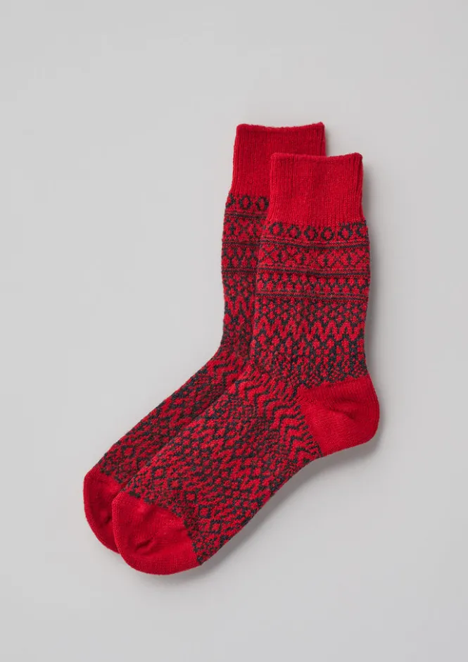 Socks-TOAST Nishiguchi Kutsushita Wool Jacquard Oslo Socks Red