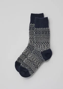 Socks & Tights-TOAST Nishiguchi Kutsushita Wool Jacquard Socks DarkBlue/White