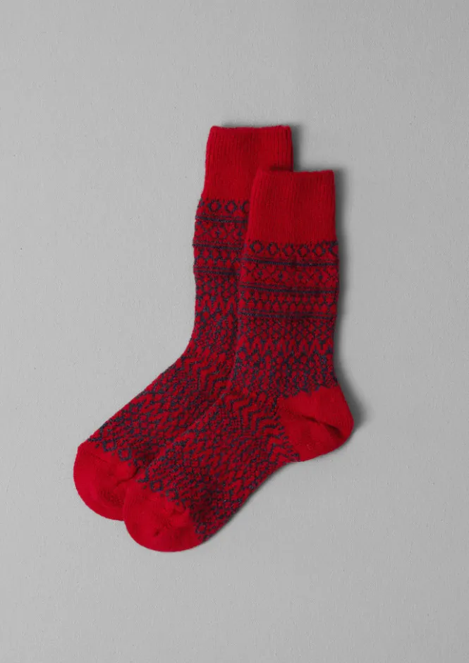 Socks & Tights-TOAST Nishiguchi Kutsushita Wool Jacquard Socks Red