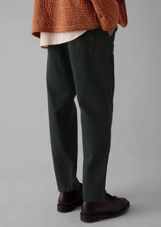 Workwear|Trousers-TOAST Norv Garment Dyed Tapered Trousers DarkMineralGreen