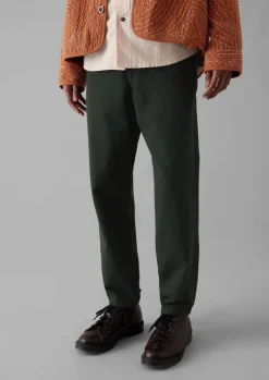 Workwear|Trousers-TOAST Norv Garment Dyed Tapered Trousers DarkMineralGreen