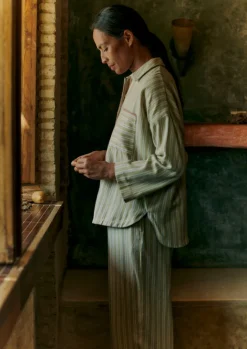 Nightwear-TOAST Nova Stripe Flannel Pyjamas Ecru/Celery