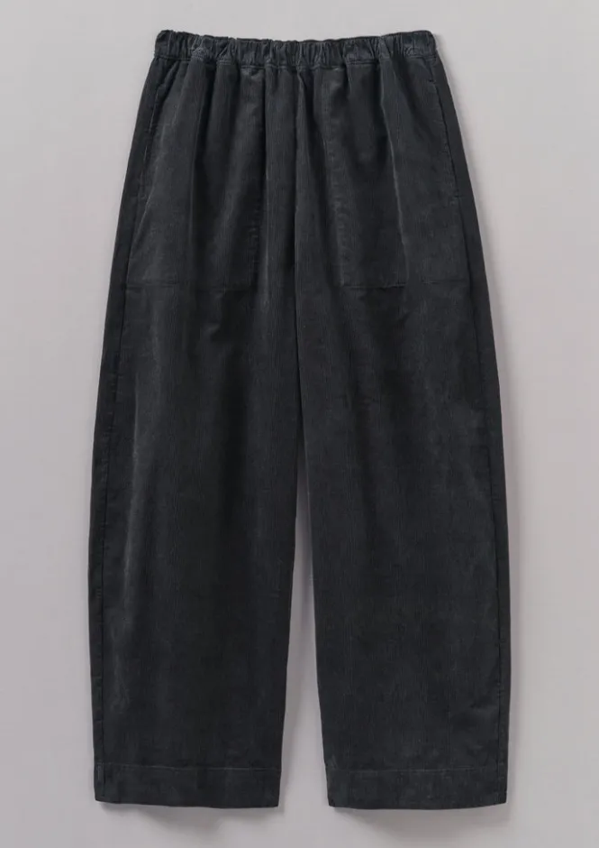 Cord|Loungewear-TOAST Organic Cord Barrel Leg Trousers Charcoal