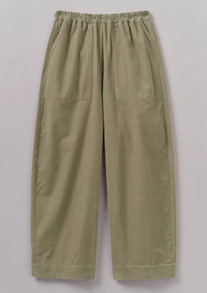 Cord|Loungewear-TOAST Organic Cord Barrel Leg Trousers GreenStone