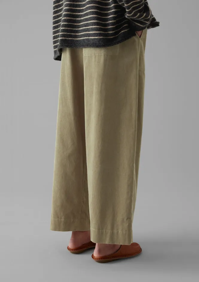 Cord|Loungewear-TOAST Organic Cord Barrel Leg Trousers GreenStone