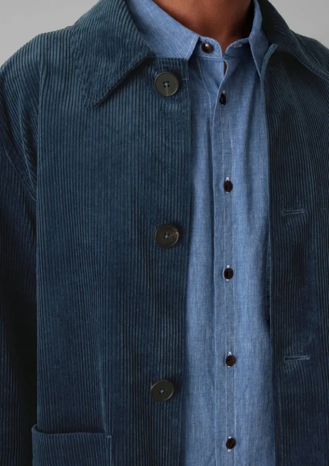 Cord|Coats & Jackets-TOAST Organic Cord Point Collar Jacket DustyNavy