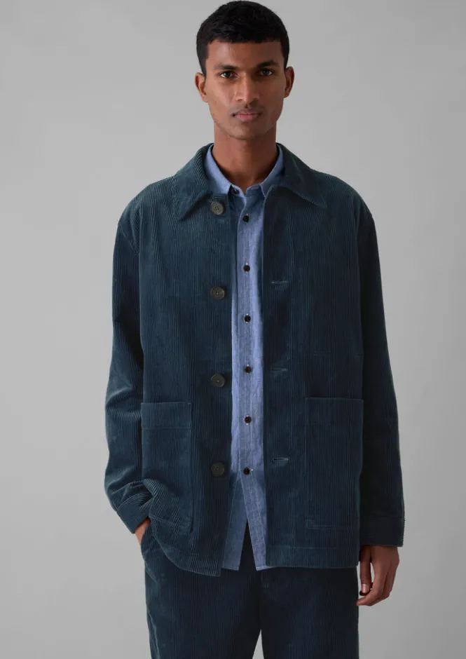 Cord|Coats & Jackets-TOAST Organic Cord Point Collar Jacket DustyNavy