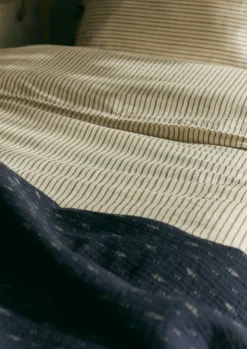 Textiles|Bed Linen-TOAST Organic Cotton Pyjama Stripe Duvet Cover Navy/Ecru