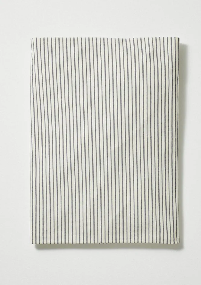 Textiles|Bed Linen-TOAST Organic Cotton Pyjama Stripe Fitted Sheet Navy/Ecru