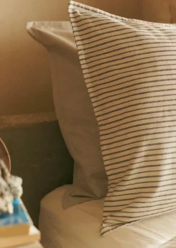 Textiles|Bed Linen-TOAST Organic Cotton Pyjama Stripe Housewife Pillowcase Navy/Ecru