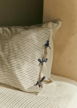 Textiles|Bed Linen-TOAST Organic Cotton Pyjama Stripe Housewife Pillowcase Navy/Ecru